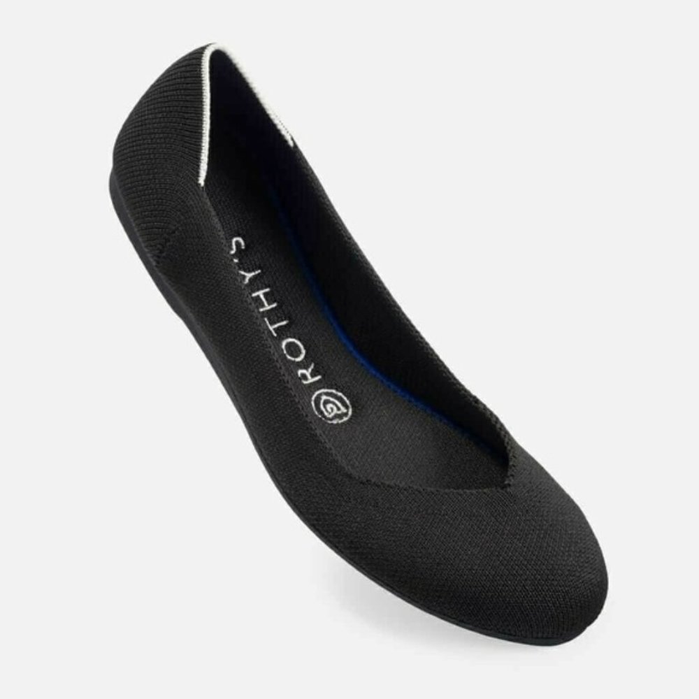 Rothy’s Round Toe Flats Black White Heel Retired